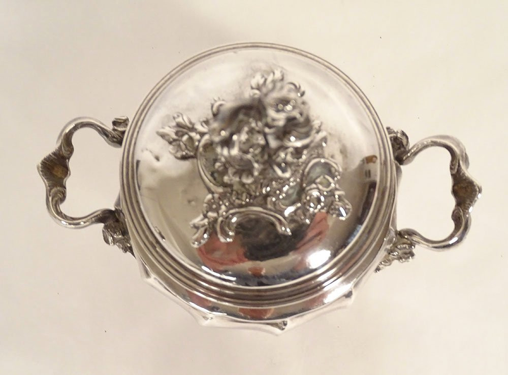 Louis XV Sugar Bowl In Solid Silver, Minerva Emile Hugo, Cherub, Rocaille, 19th Century-photo-1