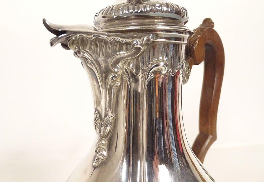 Louis XV Coffee Pot, Solid Silver, Minerva, Goldsmith Léon Lapar, 19th Century-photo-2
