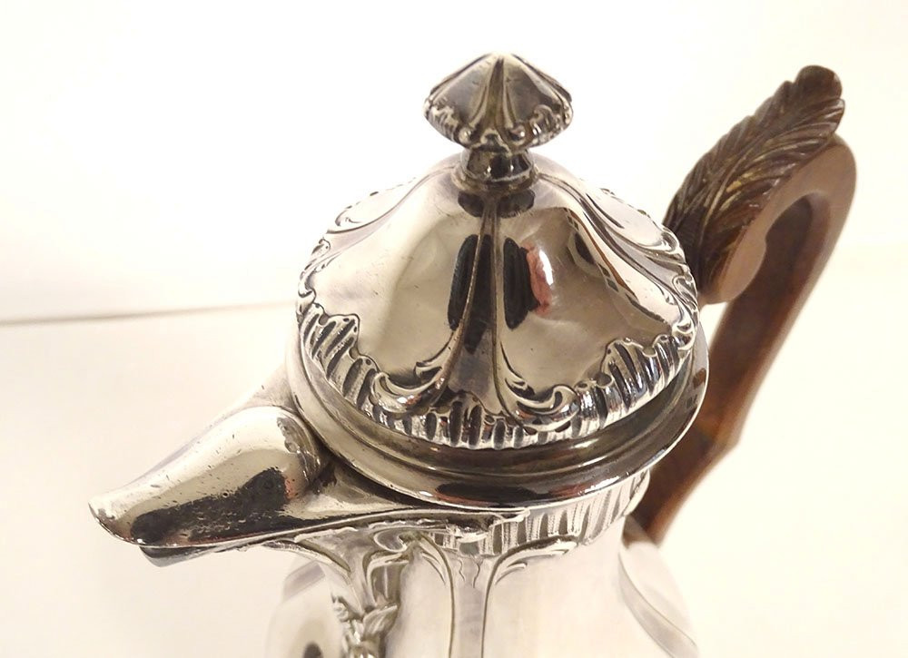 Louis XV Coffee Pot, Solid Silver, Minerva, Goldsmith Léon Lapar, 19th Century-photo-3