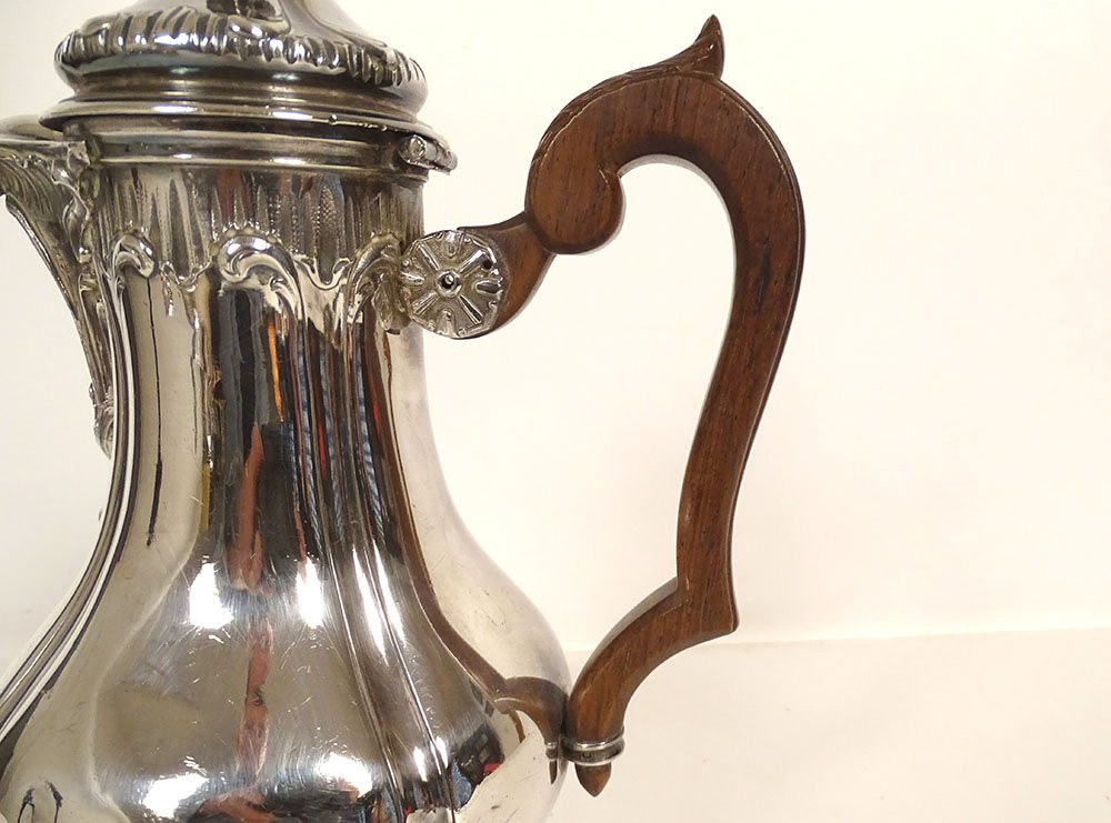 Louis XV Coffee Pot, Solid Silver, Minerva, Goldsmith Léon Lapar, 19th Century-photo-1