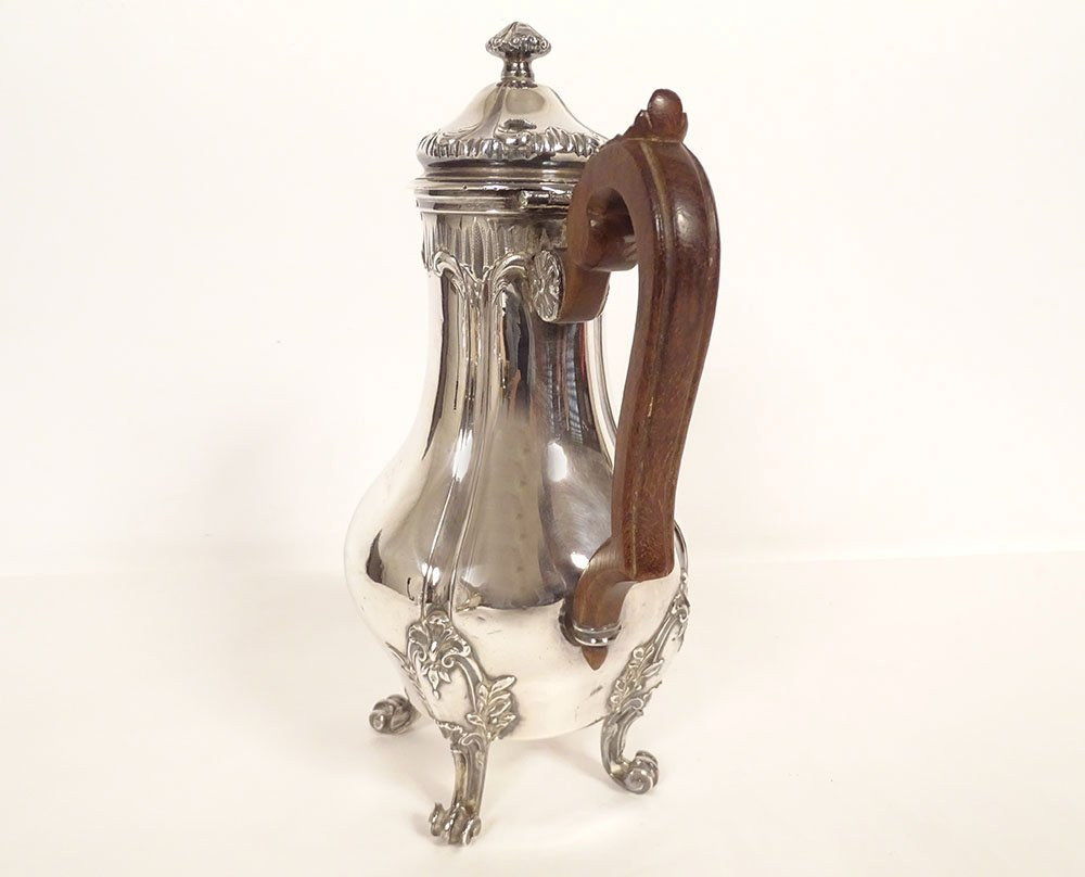 Louis XV Coffee Pot, Solid Silver, Minerva, Goldsmith Léon Lapar, 19th Century-photo-2
