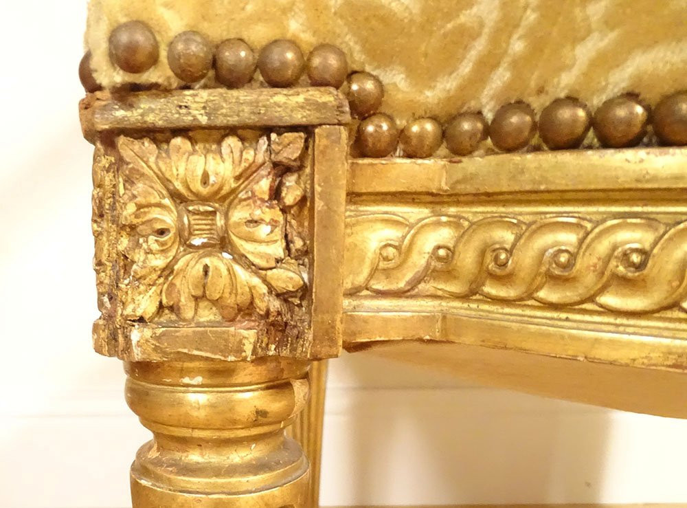 Pair Of Louis XVI Cabriolet Armchairs With Acanthus And Gilt Wood Medallions, Late 18th Century-photo-2