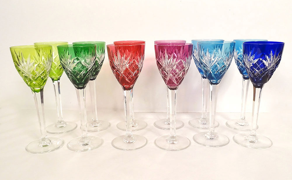 12 verres vin Rhin Roemers cristal Saint-Louis couleur modèle Chantilly XXè