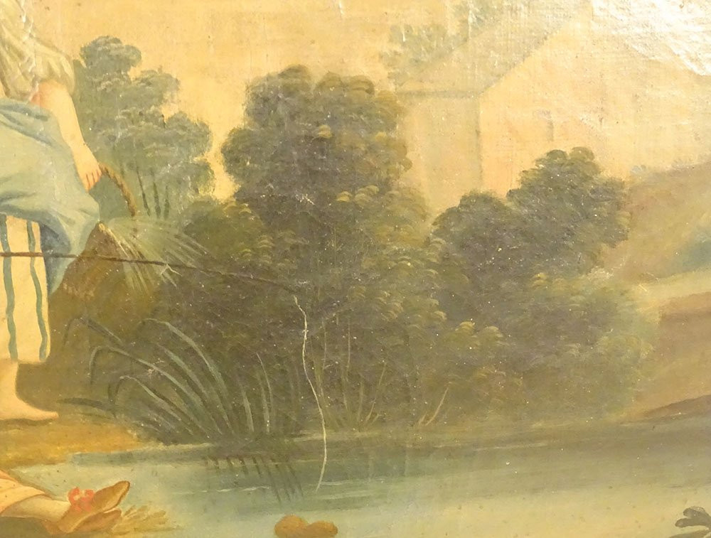 Trumeau Louis XVI miroir glace bois laqué HST scène galante pêche XVIIIè-photo-2