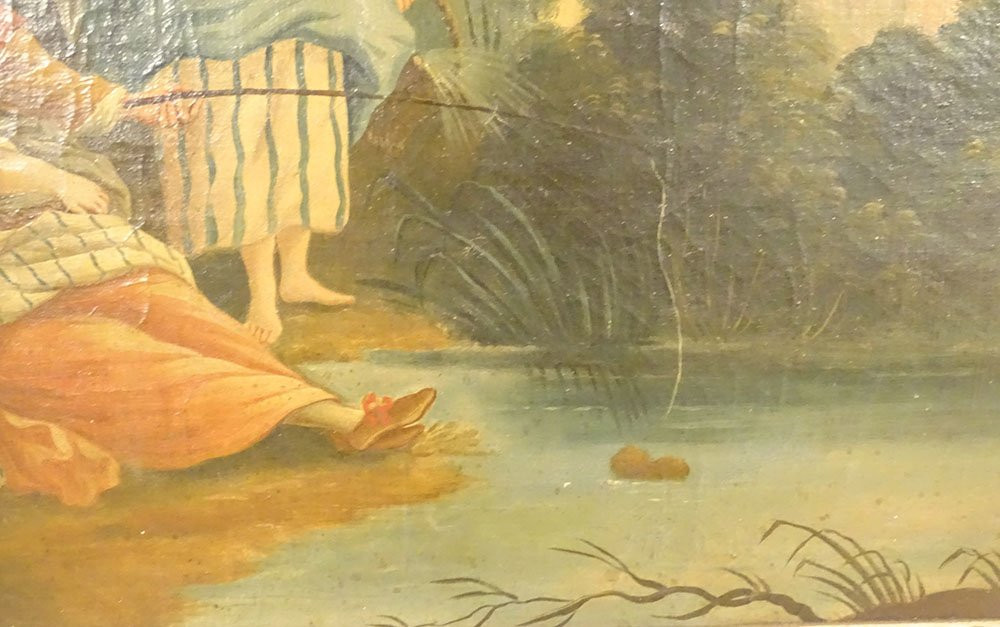 Trumeau Louis XVI miroir glace bois laqué HST scène galante pêche XVIIIè-photo-3