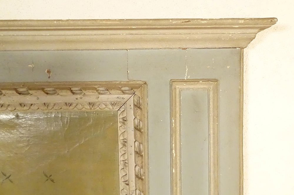Trumeau Louis XVI miroir glace bois laqué HST scène galante pêche XVIIIè-photo-6