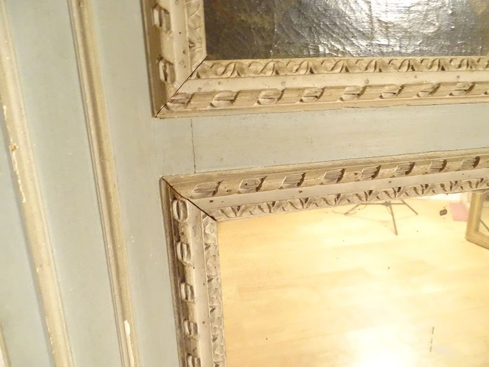 Trumeau Louis XVI miroir glace bois laqué HST scène galante pêche XVIIIè-photo-7