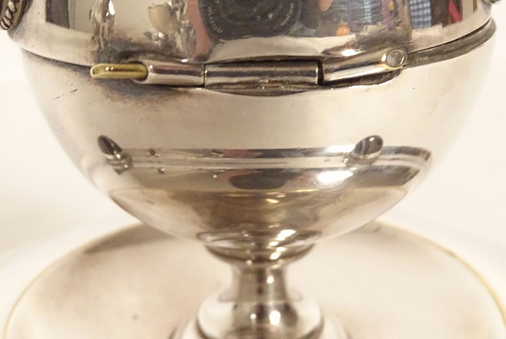 Silver-plated Inkwell With Tiger's Eye Agate Cabochons, Art Deco, 20th Century-photo-4