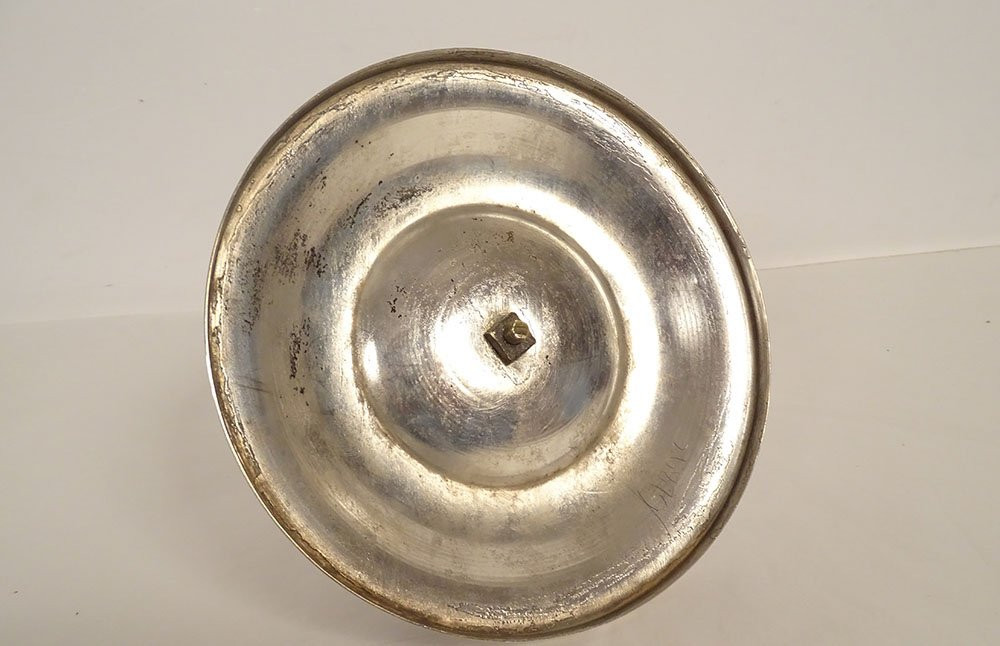 Silver-plated Inkwell With Tiger's Eye Agate Cabochons, Art Deco, 20th Century-photo-6