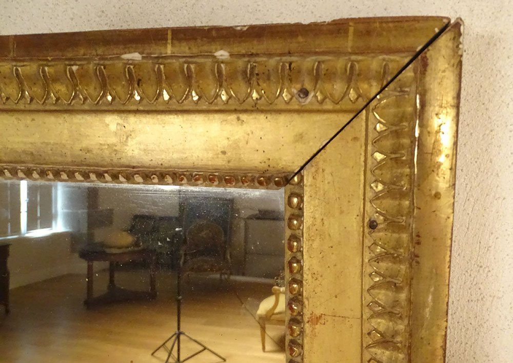 Grand miroir Louis XVI glace cadre bois doré perles XIXème siècle-photo-2
