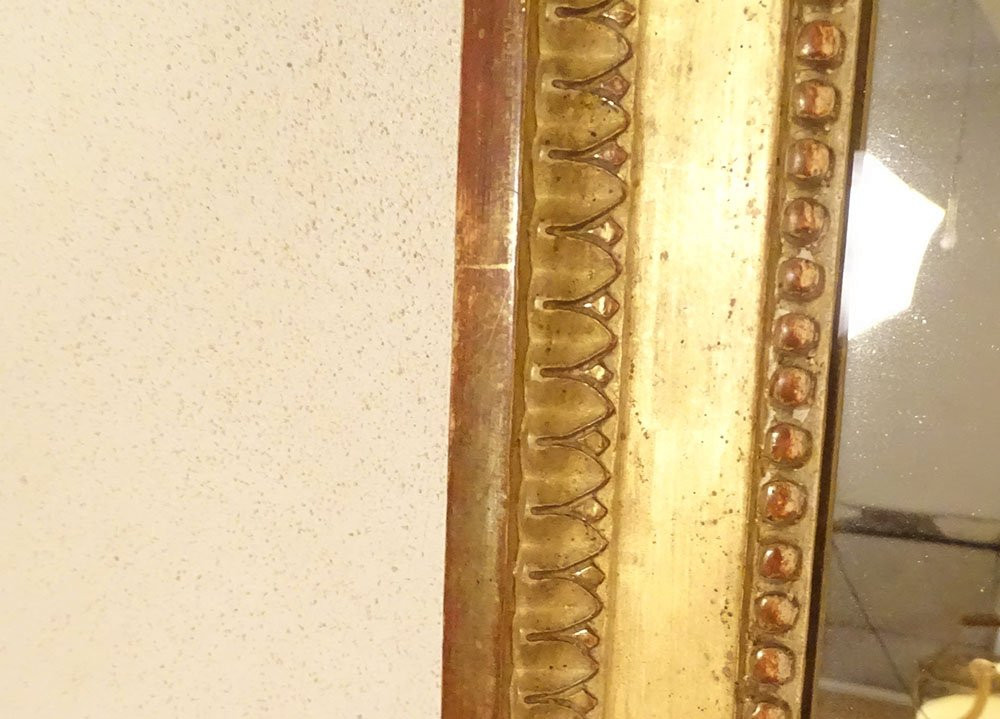 Grand miroir Louis XVI glace cadre bois doré perles XIXème siècle-photo-3