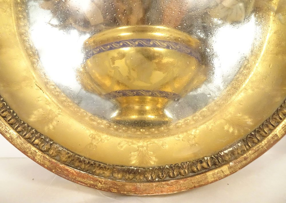 Paire cadres ovale médaillons vases mariés dorés fleurs tissu Empire XIXème-photo-2