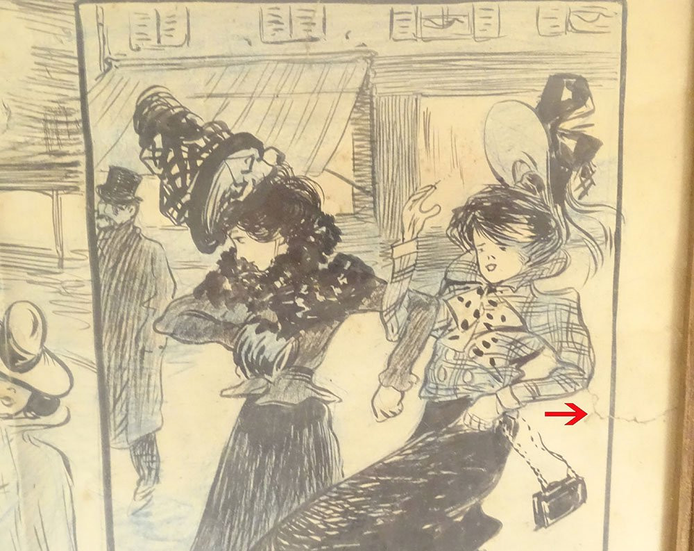 Watercolor Drawing Francisque Poulbot Elegant Paris Scenes Humor Dandy 20th Century-photo-2