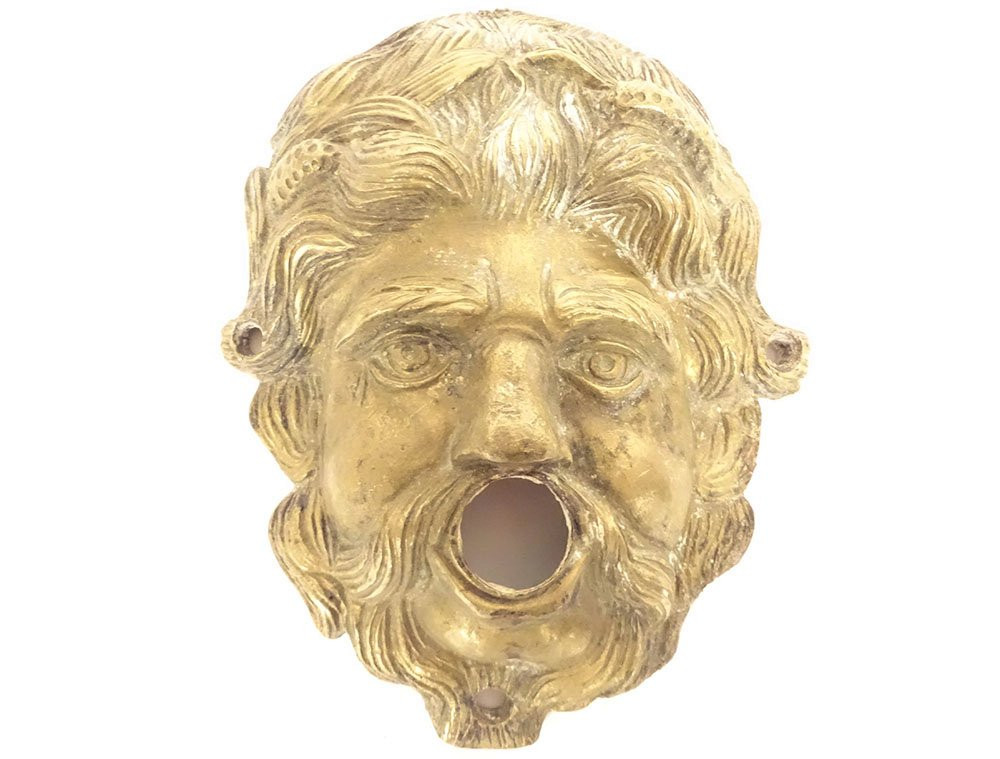 Paire masques fontaine mascarons tête Dieu Fleuve Potamoi bronze XVIIème-photo-2