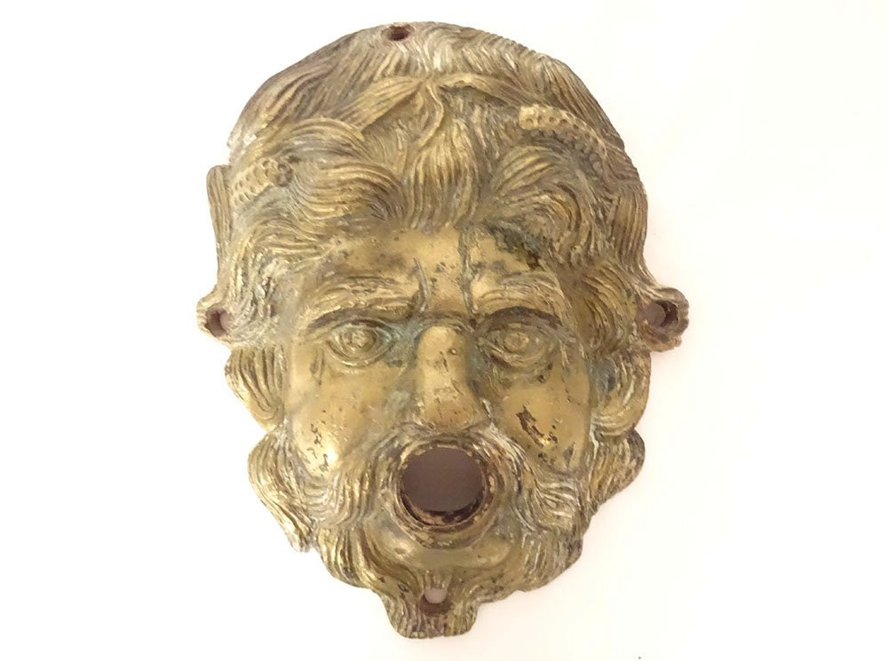 Paire masques fontaine mascarons tête Dieu Fleuve Potamoi bronze XVIIème-photo-4