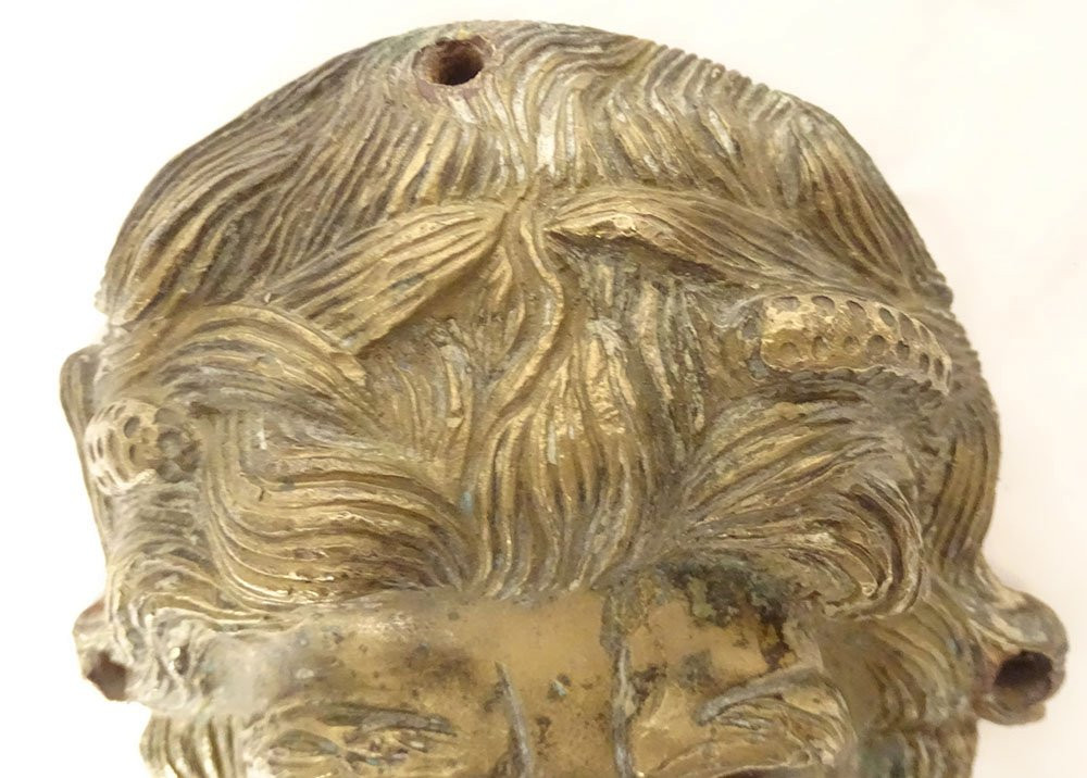 Paire masques fontaine mascarons tête Dieu Fleuve Potamoi bronze XVIIème-photo-7