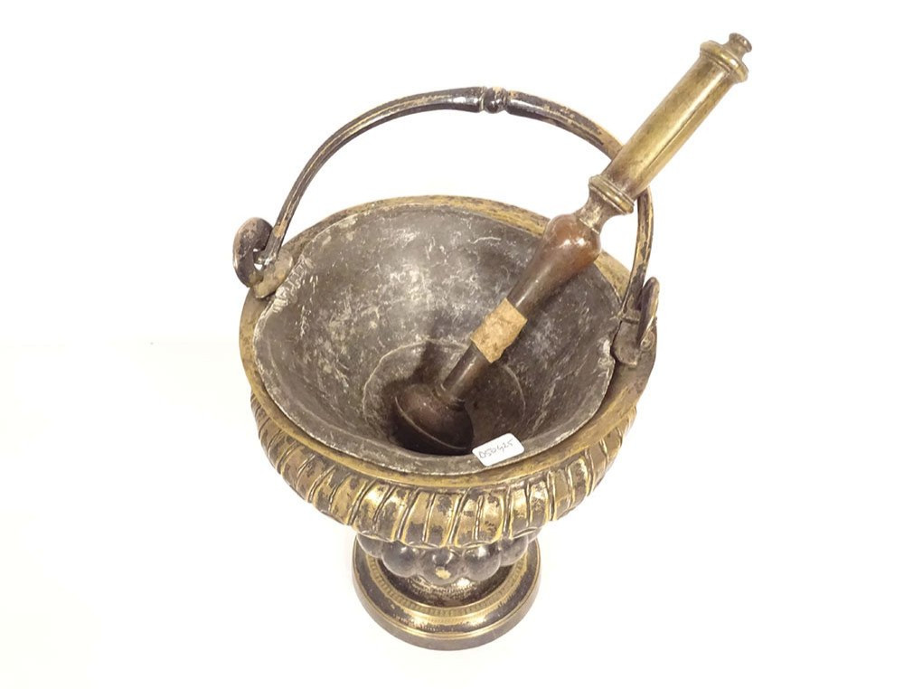 Aspersoir seau à bénir bronze laiton argenté église fin XVIIème siècle-photo-2