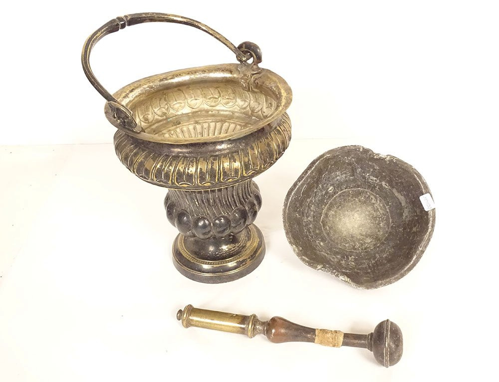 Aspersoir seau à bénir bronze laiton argenté église fin XVIIème siècle-photo-7