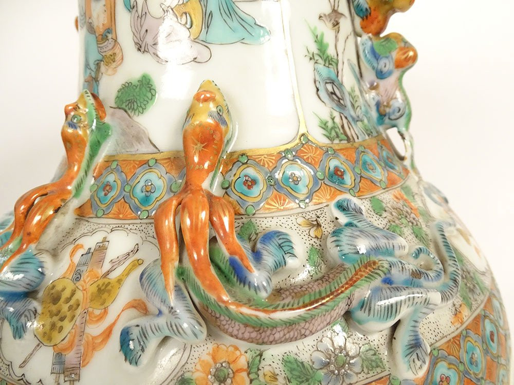 Grand vase porcelaine chinoise famille verte personnages palais dragons 18è-photo-6