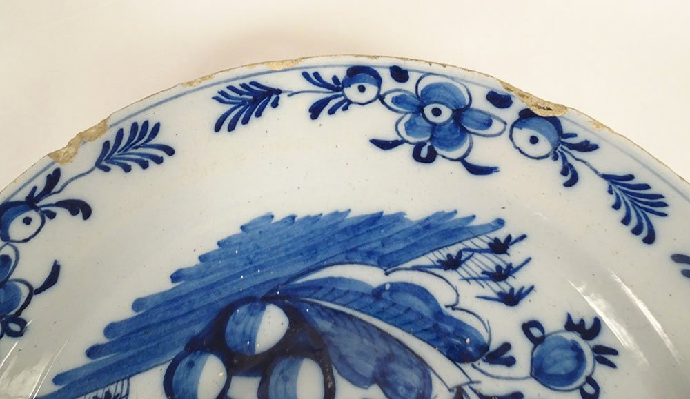 Large Round Dish With Navel, Delft Earthenware, White And Blue, With Bouquets Of Flowers, 18th Century-photo-4