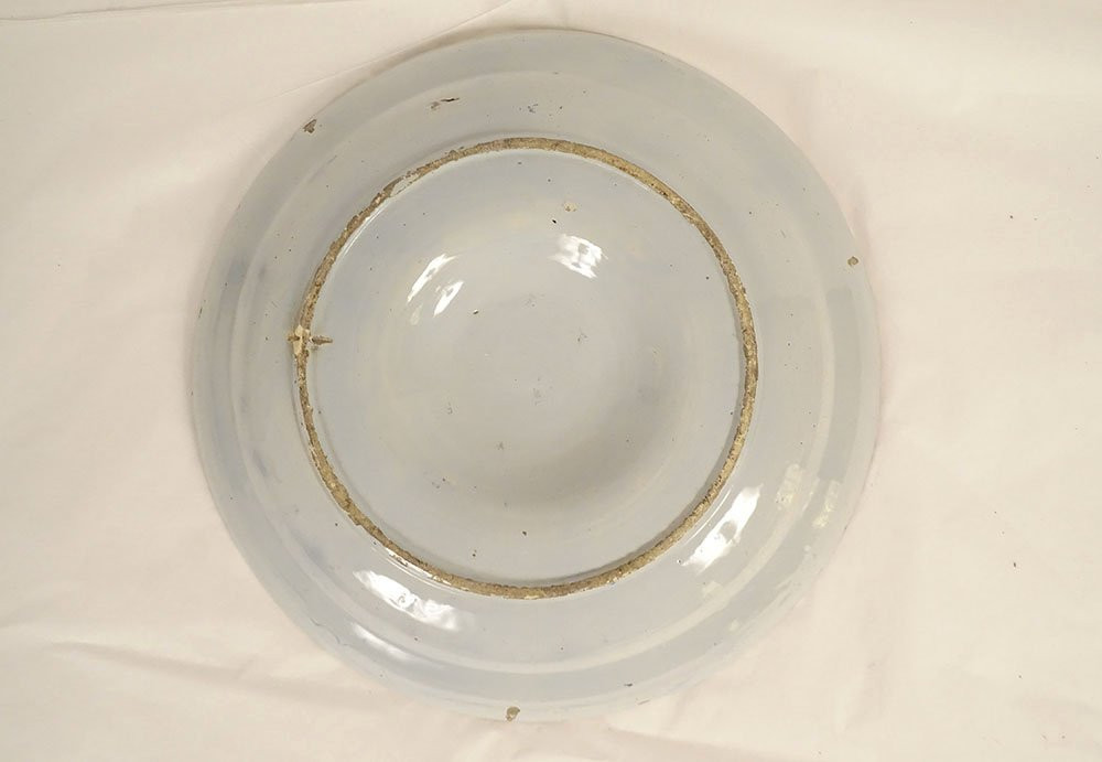 Large Round Dish With Navel, Delft Earthenware, White And Blue, With Bouquets Of Flowers, 18th Century-photo-5