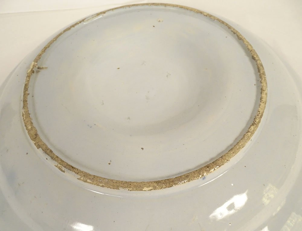 Large Round Dish With Navel, Delft Earthenware, White And Blue, With Bouquets Of Flowers, 18th Century-photo-6