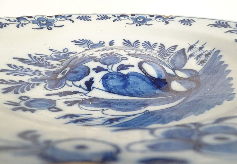 Large Round Dish With Navel, Delft Earthenware, White And Blue, With Bouquets Of Flowers, 18th Century-photo-8