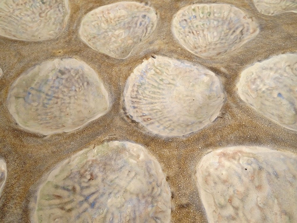 Service à huîtres plat 6 assiettes céramique Marcel Guillot XXème siècle-photo-1