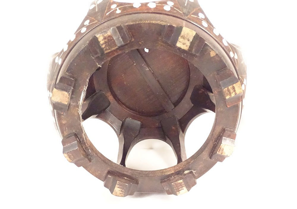 Petite sellette tabouret bois incrustation nacre fleurs oiseaux Vietnam 19è-photo-6