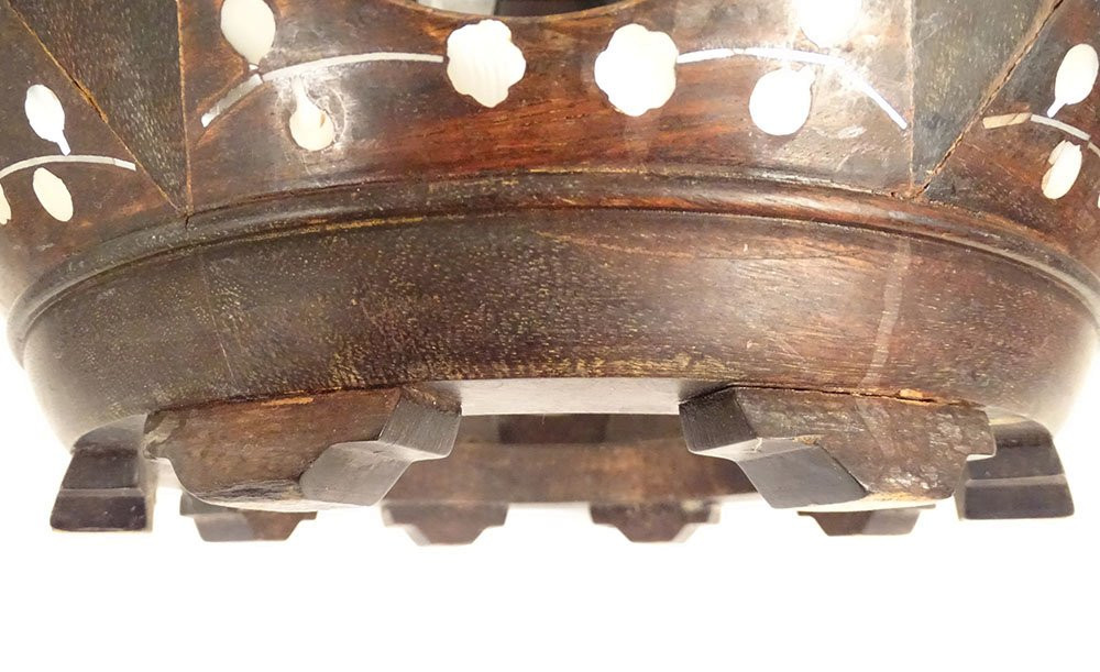 Petite sellette tabouret bois incrustation nacre fleurs oiseaux Vietnam 19è-photo-8