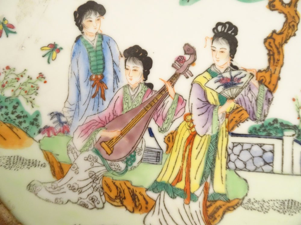 Chinese Stool Wooden Bamboo Tray Porcelain Women China 20th Century-photo-4