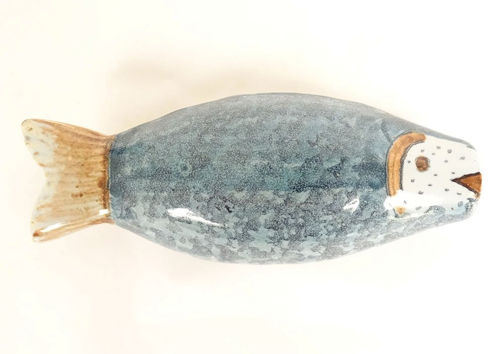 Hb Quimper Earthenware Snuffbox With A Breton Fish Figure, 19th Century-photo-1