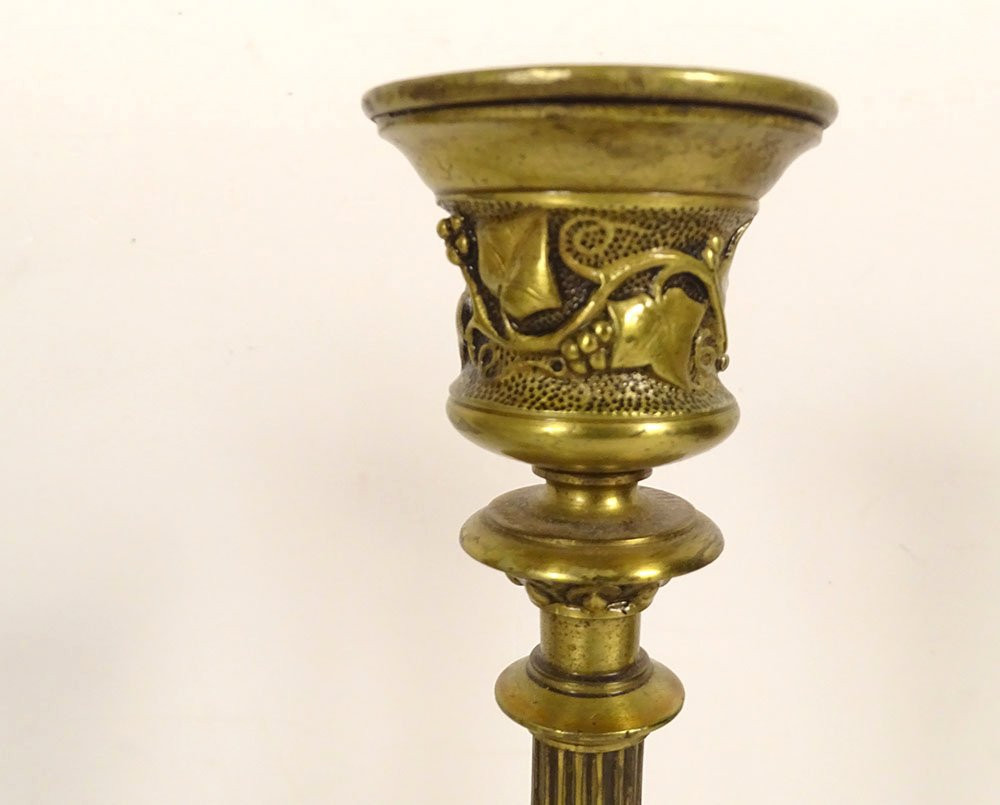 Pair Of Gilt Bronze Candlesticks With Salamander Lizards, Barbedienne Style, Napoleon III Period, 19th Century-photo-2