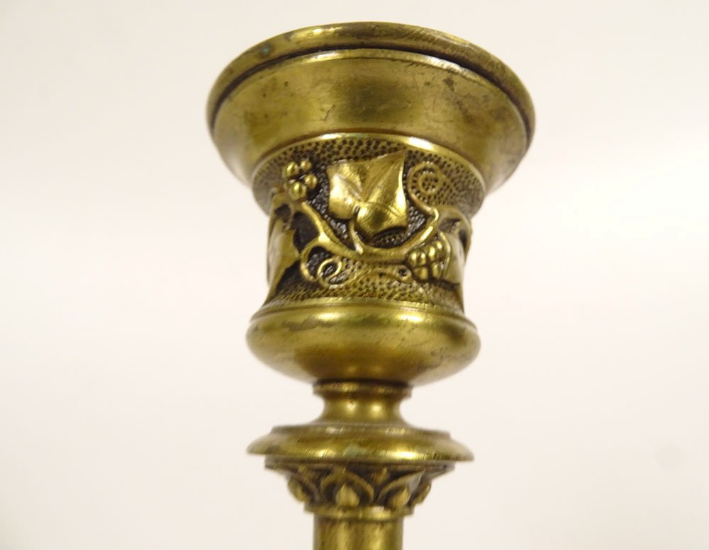 Pair Of Gilt Bronze Candlesticks With Salamander Lizards, Barbedienne Style, Napoleon III Period, 19th Century-photo-3