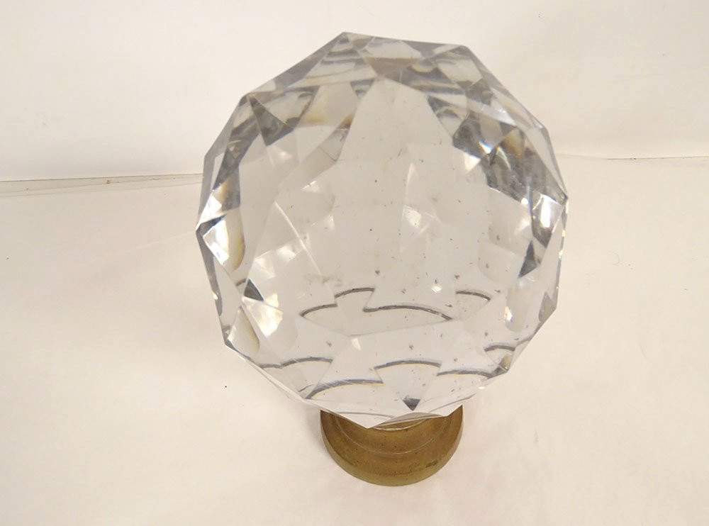 Boule d'escalier cristal taillé Baccarat facettes bronze doré XIXème siècle-photo-3
