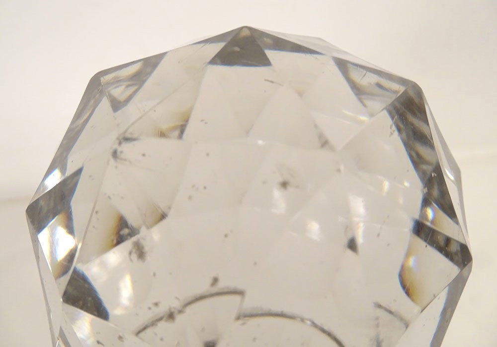 Boule d'escalier cristal taillé Baccarat facettes bronze doré XIXème siècle-photo-1