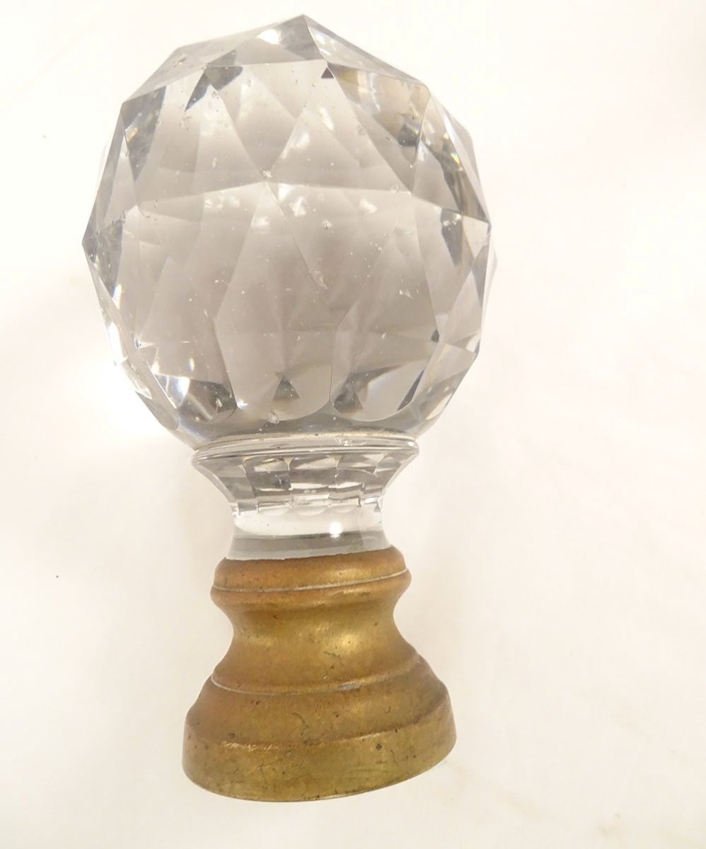 Boule d'escalier cristal taillé Baccarat facettes bronze doré XIXème siècle-photo-2