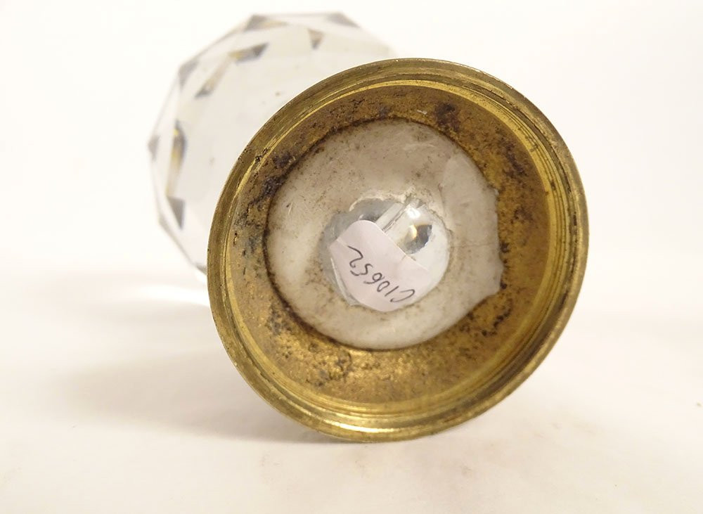 Boule d'escalier cristal taillé Baccarat facettes bronze doré XIXème siècle-photo-4