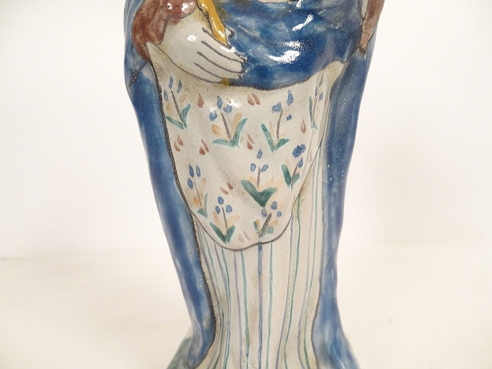 Faience Statuette Of Saint Cecilia With Lyre, Palm, And Martyr, Rennes Binet, Late 19th Century-photo-4