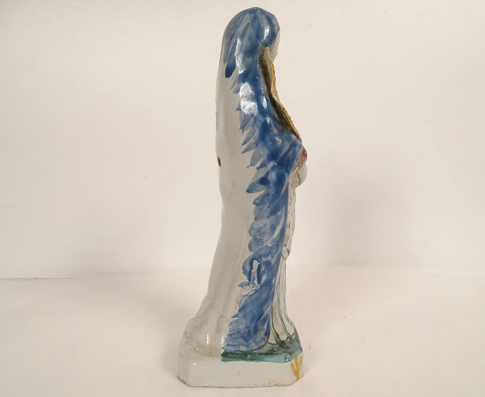 Faience Statuette Of Saint Cecilia With Lyre, Palm, And Martyr, Rennes Binet, Late 19th Century-photo-2