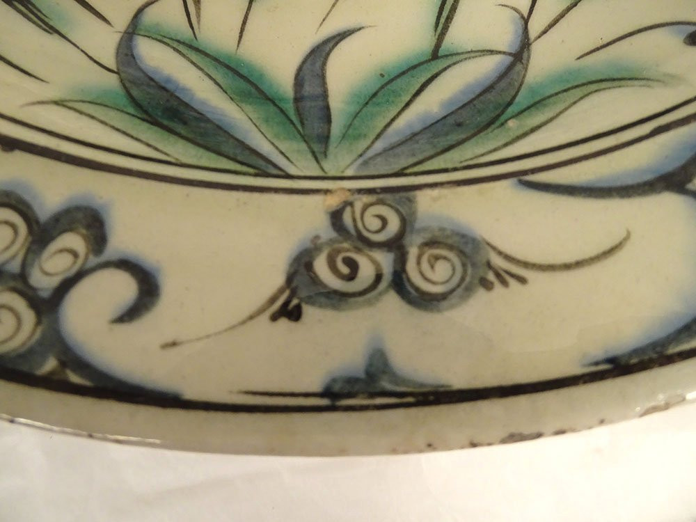 Grand plat Iznik céramique fleurs œillets tulipes Art Ottoman Turquie XVIIè-photo-3