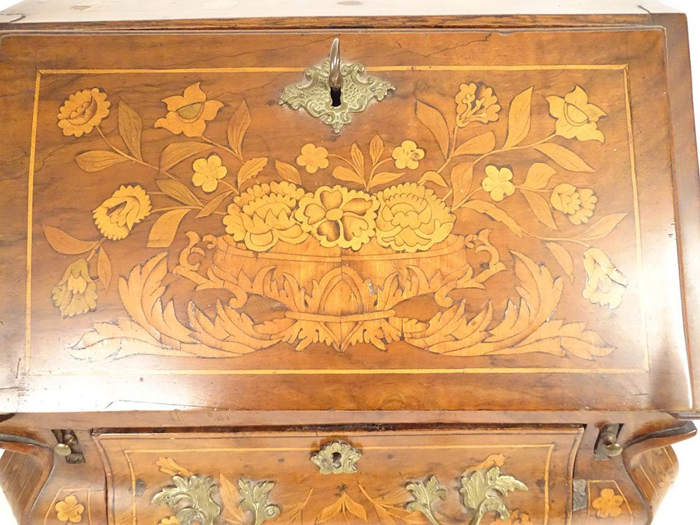 Dutch Masterwork Desk/writing Desk With Floral Marquetry, Early 19th Century-photo-2