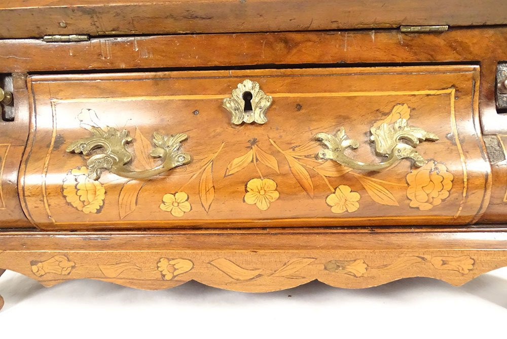 Dutch Masterwork Desk/writing Desk With Floral Marquetry, Early 19th Century-photo-3