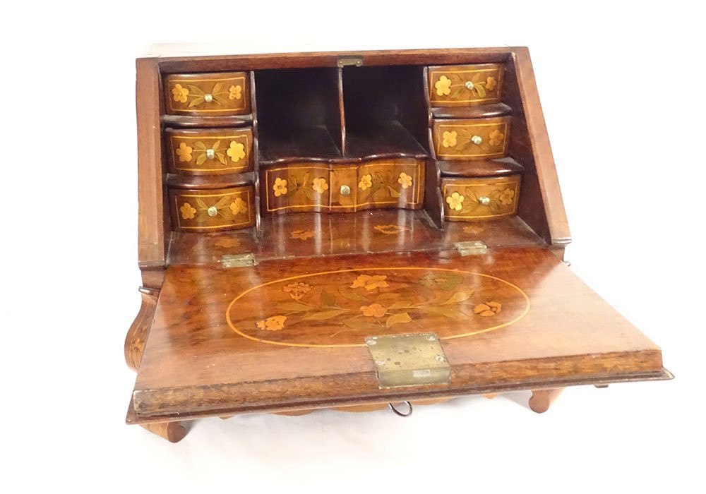 Dutch Masterwork Desk/writing Desk With Floral Marquetry, Early 19th Century-photo-2