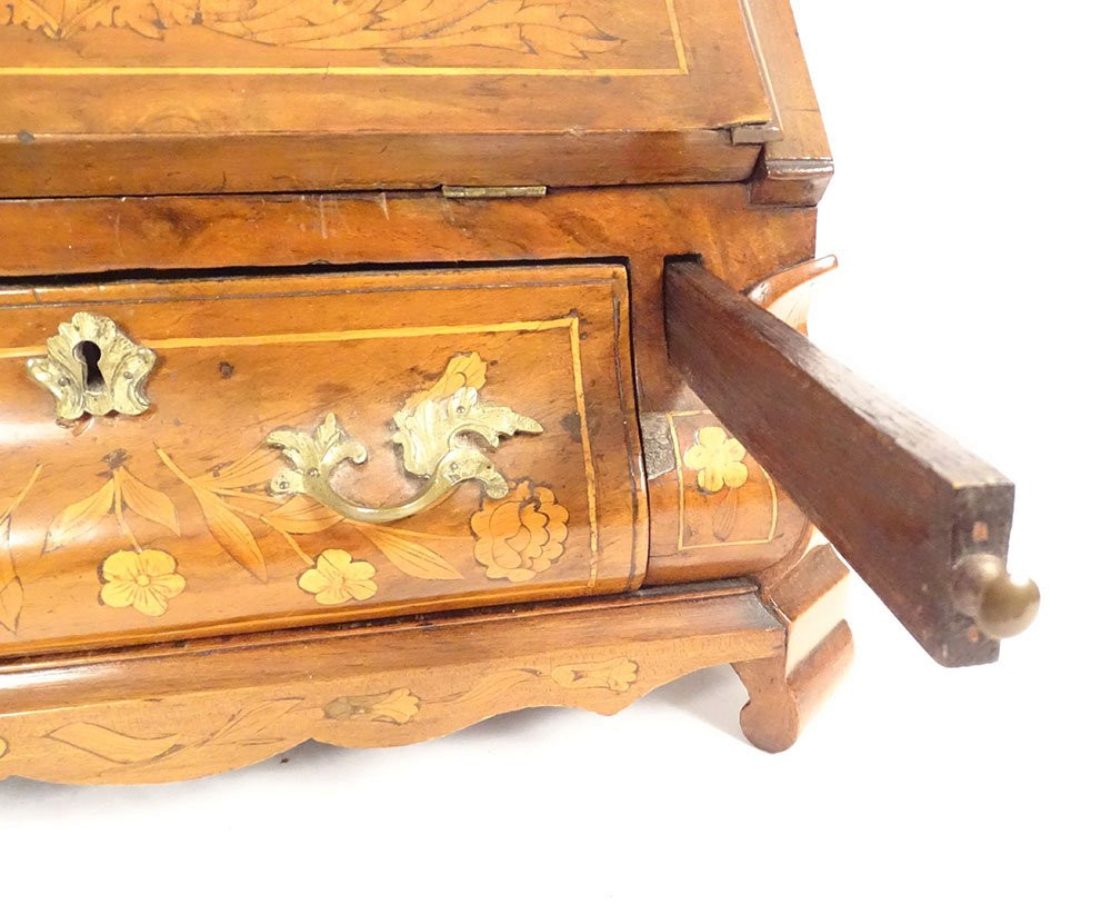 Dutch Masterwork Desk/writing Desk With Floral Marquetry, Early 19th Century-photo-4