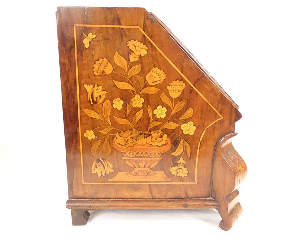 Dutch Masterwork Desk/writing Desk With Floral Marquetry, Early 19th Century-photo-6