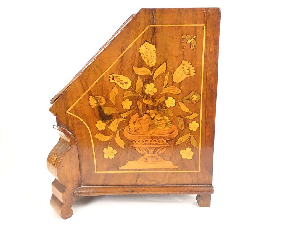 Dutch Masterwork Desk/writing Desk With Floral Marquetry, Early 19th Century-photo-8