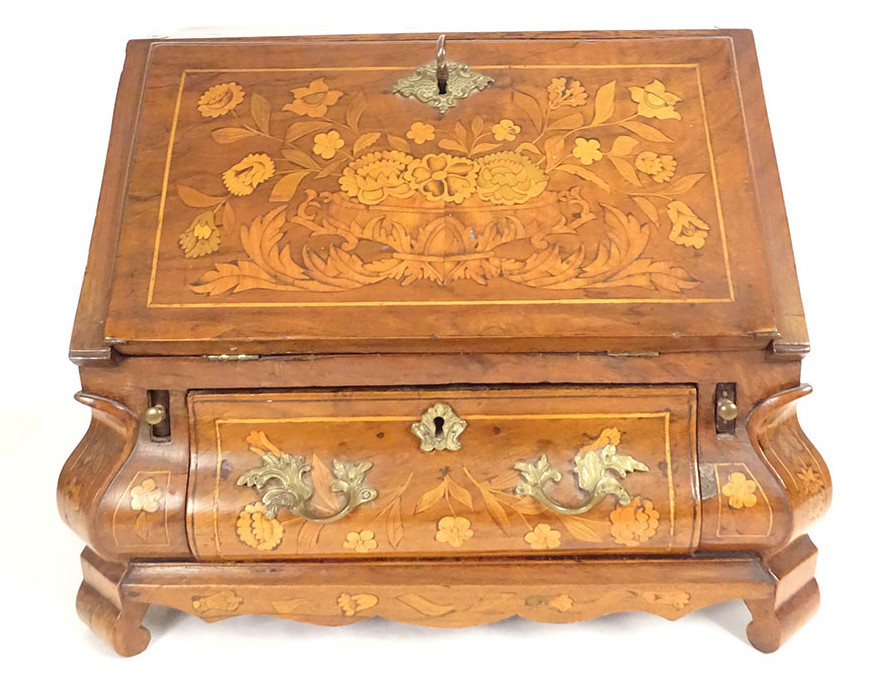 Dutch Masterwork Desk/writing Desk With Floral Marquetry, Early 19th Century