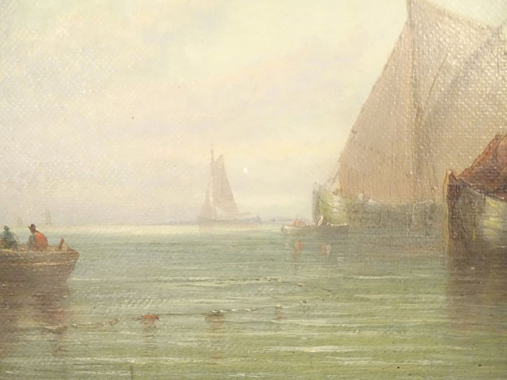 Paire HST tableaux marine William Calcott Knell bateaux pêche paysage XIXè-photo-4