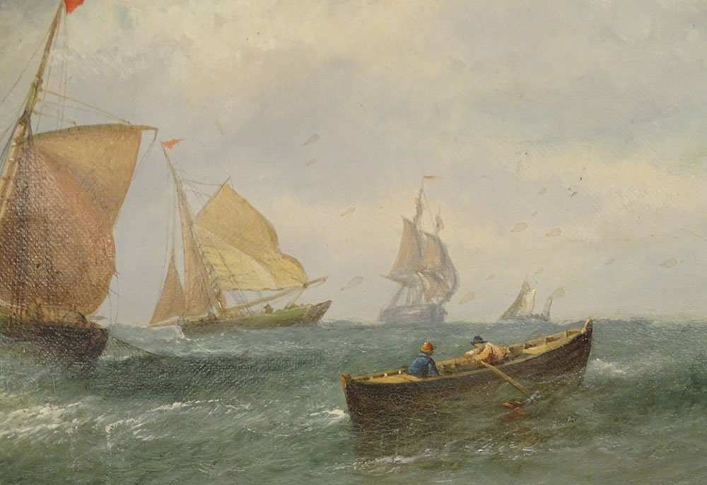 Paire HST tableaux marine William Calcott Knell bateaux pêche paysage XIXè-photo-4